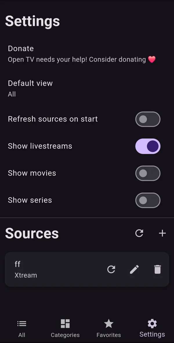 Fred TV Mobile: Settings